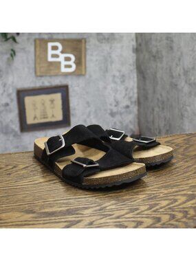 Goodfellow & Co Mens Saul Suede Two Band Sandals Cork 94809738 Black 10